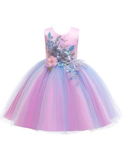 Flower Girls Rainbow Princess Tulle Dress Wedding Party Pageant Formal Evening Short Gown