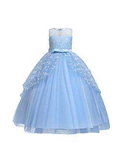 Girls Flower Vintage Lace Princess Long Dress for Kids Tulle Pageant Formal Party Wedding Floor Dance Evening Gown