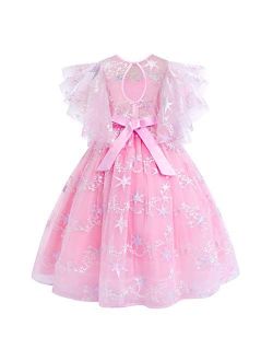 Flower Girls Princess Floral Boho Lace Embroidered Star Pageant Dresses for Kids Baby Party Wedding Puffy Communion Maxi Gown