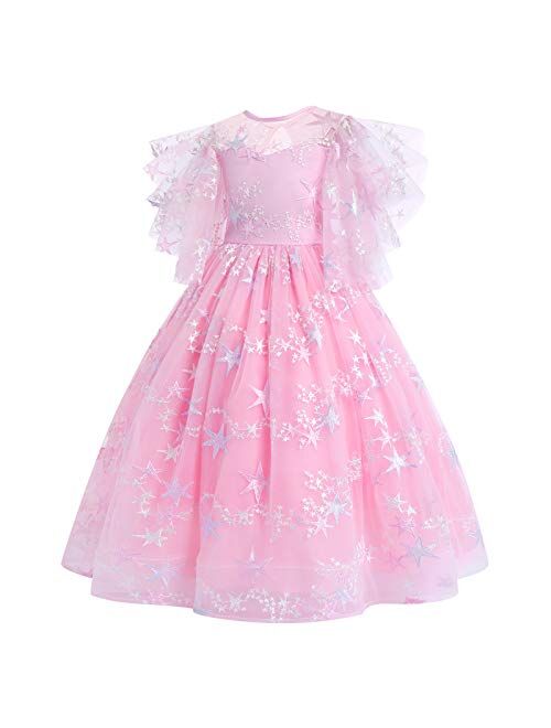 IBTOM CASTLE Flower Girls Princess Floral Boho Lace Embroidered Star Pageant Dresses for Kids Baby Party Wedding Puffy Communion Maxi Gown