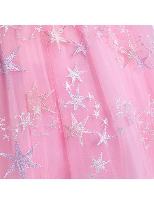 IBTOM CASTLE Flower Girls Princess Floral Boho Lace Embroidered Star Pageant Dresses for Kids Baby Party Wedding Puffy Communion Maxi Gown