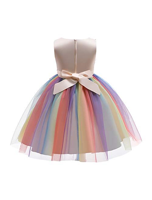 IBTOM CASTLE Kids 3/4 Sleeve Sequin Tutu Mesh Junior Flower Girl Dress for Princess Dance Communion Party Wedding Pageant Maxi Gown