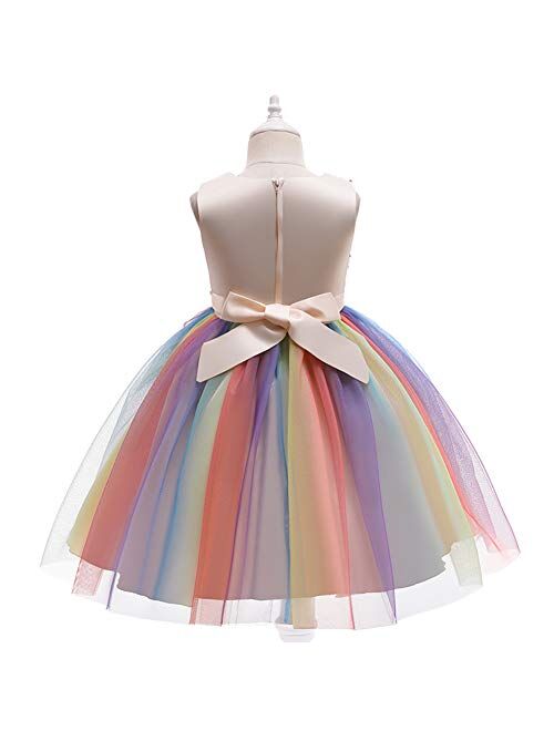 IBTOM CASTLE Kids 3/4 Sleeve Sequin Tutu Mesh Junior Flower Girl Dress for Princess Dance Communion Party Wedding Pageant Maxi Gown