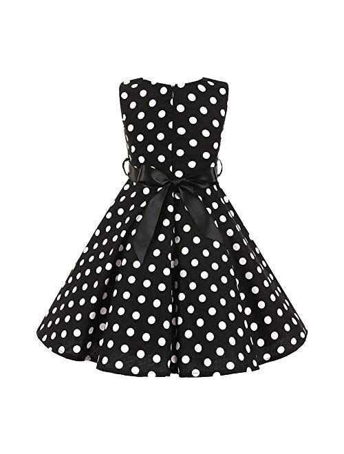Kids Vintage 50's Girls Dress Audrey Style Polka Dot Retro Floral Print Rockabilly A Line Swing Party Dresses for Wedding Brithday Christmas Cocktail Evening Prom