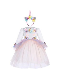 Baby Flower Girl Long Sleeve Pageant Princess Dress Up Wedding Birthday Party Costume Evening Dance Gown