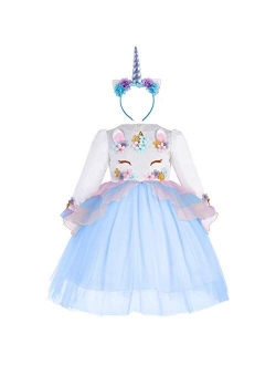 Baby Flower Girl Long Sleeve Pageant Princess Dress Up Wedding Birthday Party Costume Evening Dance Gown