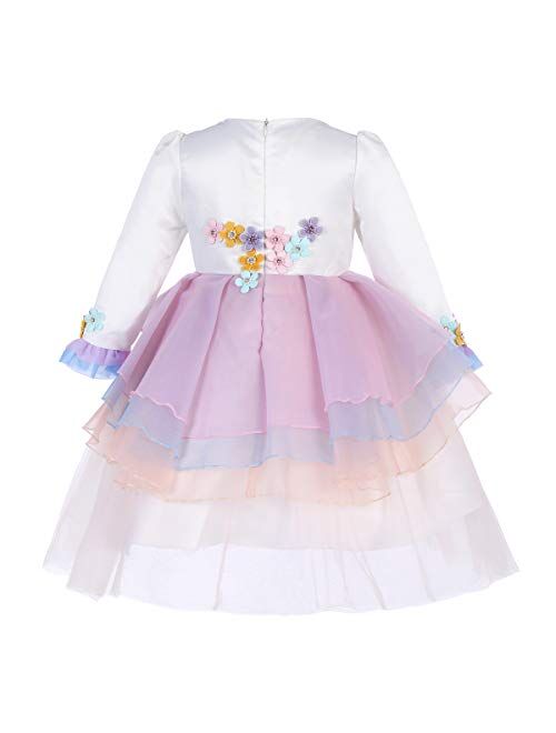 IBTOM CASTLE Baby Flower Girl Long Sleeve Pageant Princess Dress Up Wedding Birthday Party Costume Evening Dance Gown