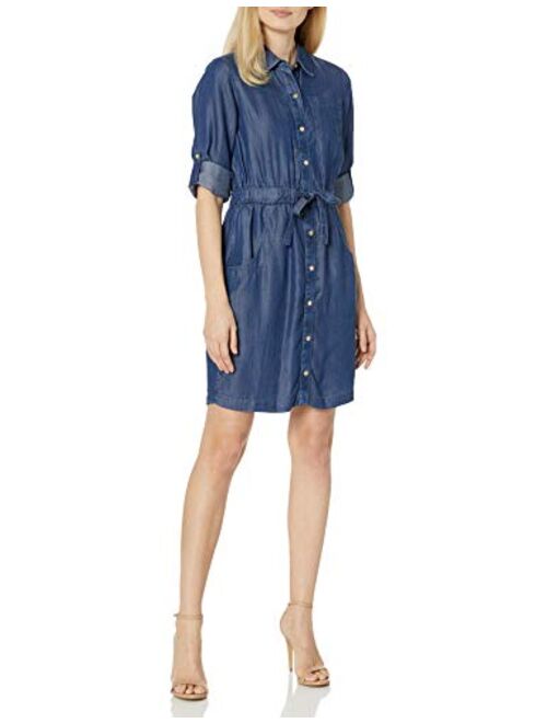 Calvin Klein Women's Long Sleeve Shirt Dress with Elastic Waist