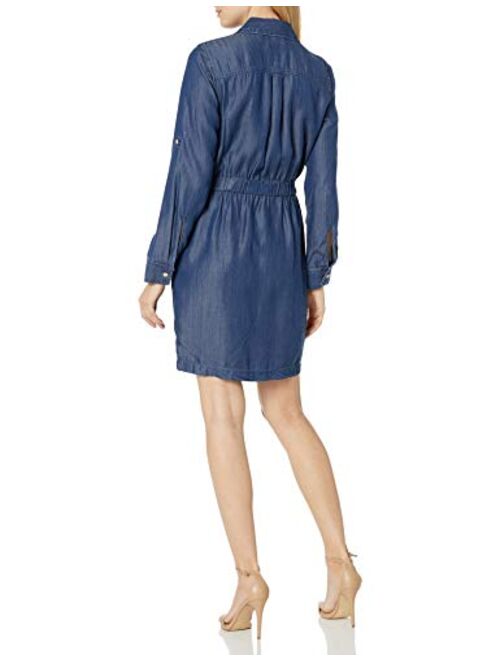 Calvin Klein Women's Long Sleeve Shirt Dress with Elastic Waist