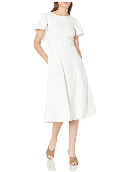 Calvin Klein Women's A-line Dress with Capelet Sleeve and Self Belt