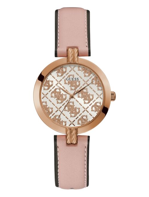 Guess Women's Pink Leather Strap Watch 35mm