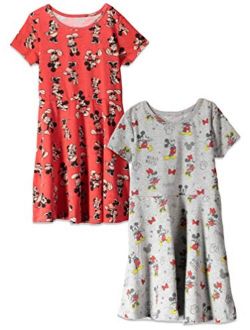 Minnie Mouse Girls 2 Pack Short Sleeve Dress Red/Grey