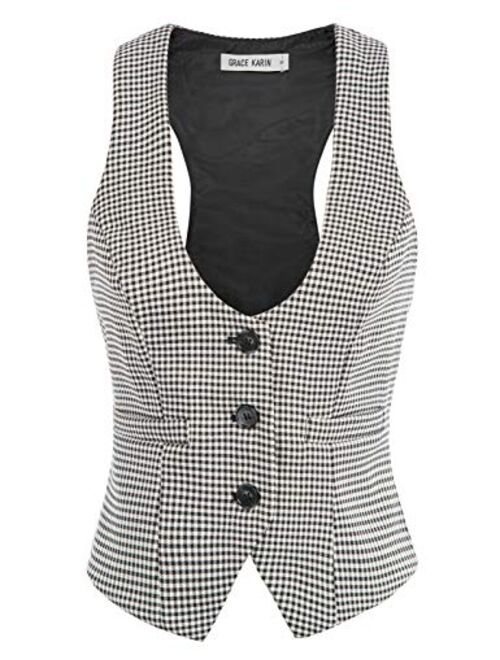 GRACE KARIN Womens Waistcoat Vest Vintage Steampunk Dress Racerback Jacquard Jacket