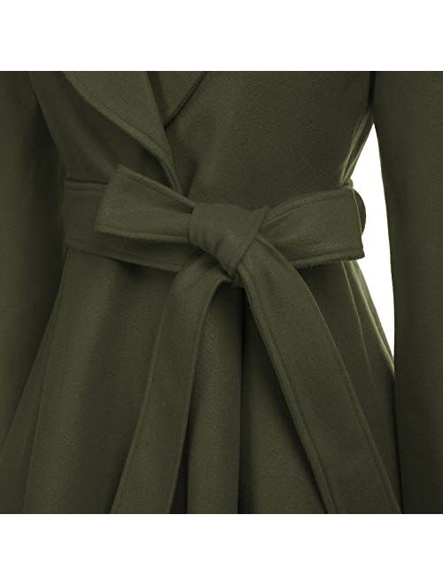 GRACE KARIN Women's Notch Lapel Long Sleeve a Line Pea Coat with Self Tie Belt