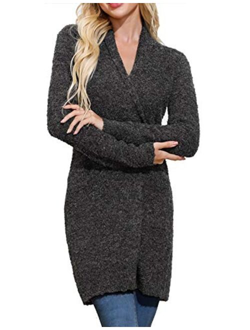 GRACE KARIN Essential Open Front Long Knitted Wool Cardigan Sweater with Pockets for Women