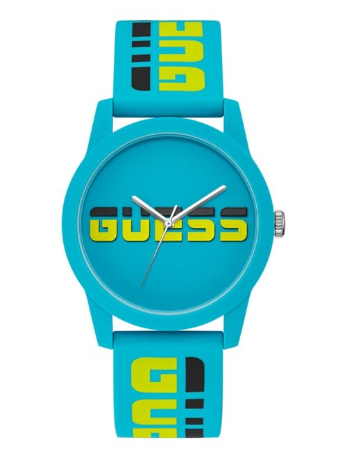 Guess Unisex Black & Yellow Logo Turquoise Silicone Strap Watch 42mm