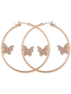 Gold-Tone Crystal Butterfly Large Hoop Earrings, 2"