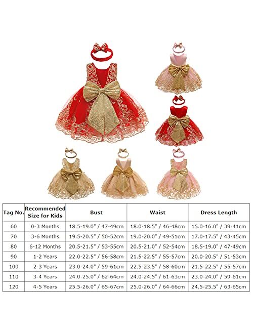 IBTOM CASTLE Bowknot Flower Girl Dresses Lace Princess Wedding Tutu Gown for Kids Baby Christening Baptism Birthday Sundress w/Headwear