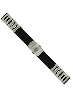 Black Rubber with Stainless Steel Pieces Butterfly Clasp 19mm Watch Band