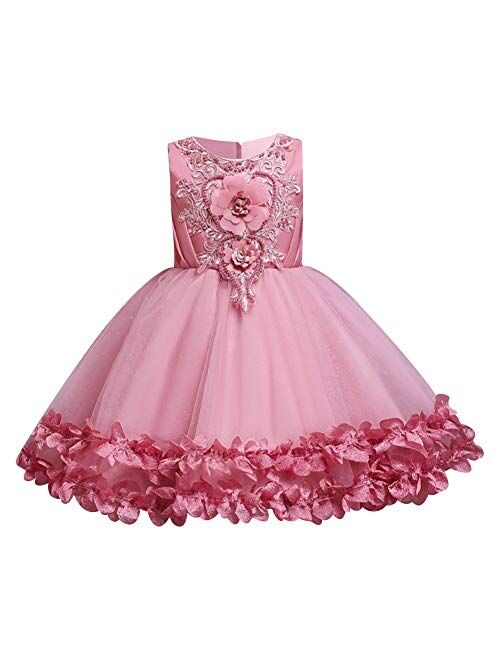 IBTOM CASTLE Flower Girls Vintage Floral Lace Bridesmaid Wedding Pageant Birthday Party Princess Communion Formal Dance Gown for Kids
