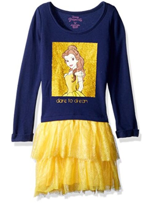 Disney Girls' Little Belle Graphic Long Sleeve Dress with Tutu Skirt