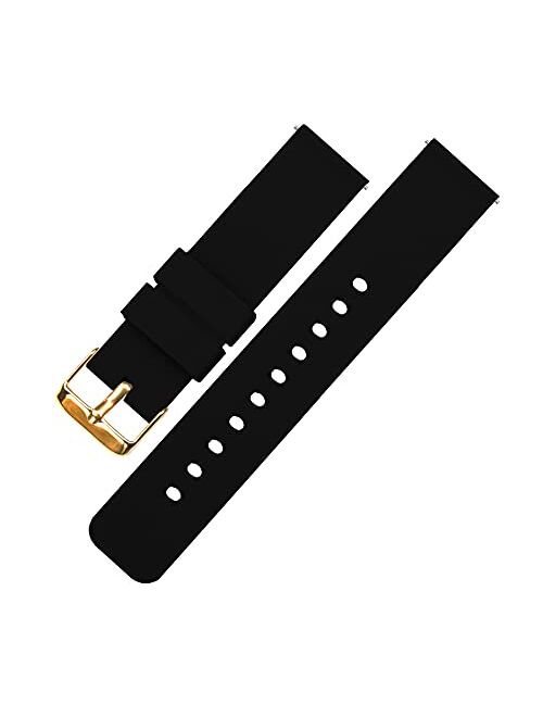 16mm Black - BARTON Watch Bands - Soft Silicone Quick Release - Gold Buckle