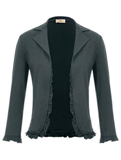 Women Business Casual Cropped Blazer Jacket Open Front Cotton Cardigan