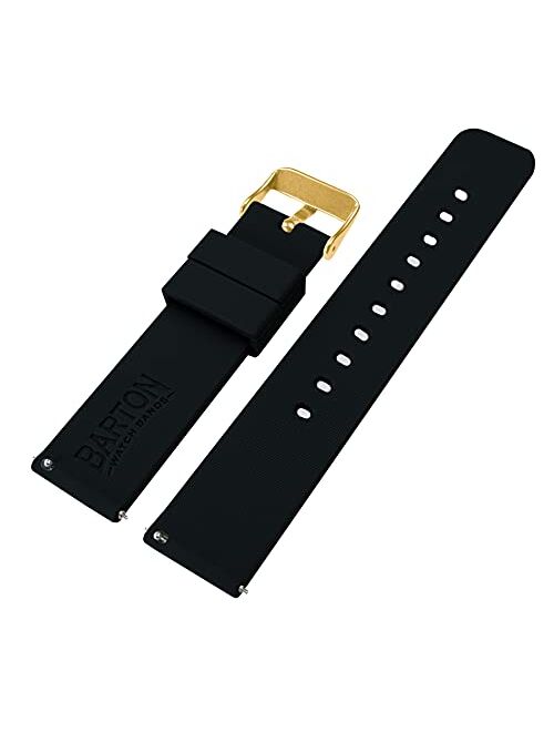 22mm Black - BARTON Watch Bands - Soft Silicone Quick Release - Gold Buckle