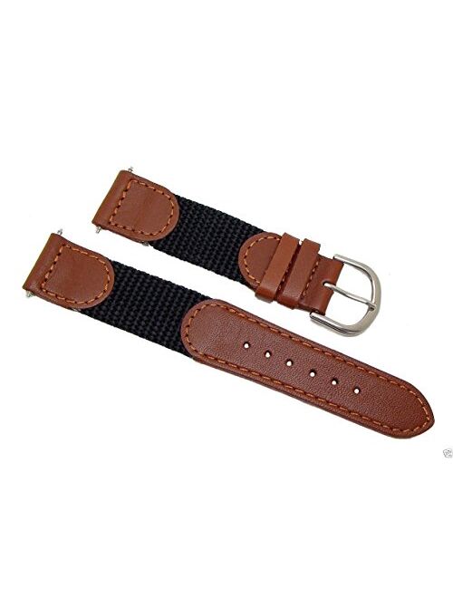 Timex 19mm Short Black Brown Nylon Leather Swiss Army Style Replacement Band