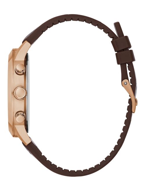 Guess Men's Multi-Function Rose Gold-Tone Brown Leather Silicone Strap Watch 45mm