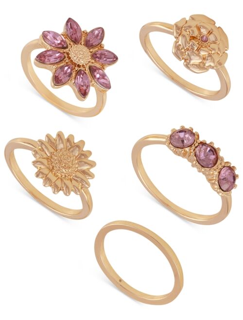 Guess Gold-Tone 5-Pc. Set Purple Stone Stackable Rings