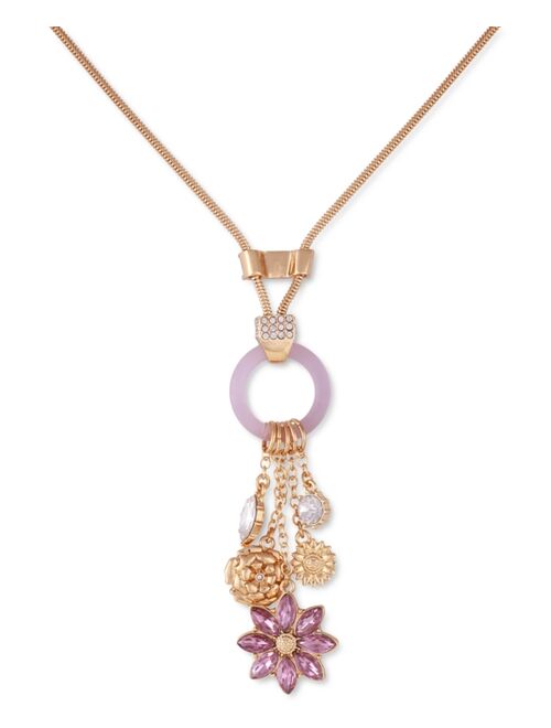 Guess Gold-Tone Purple Crystal Flower Charm Necklace, 20" + 2" extender