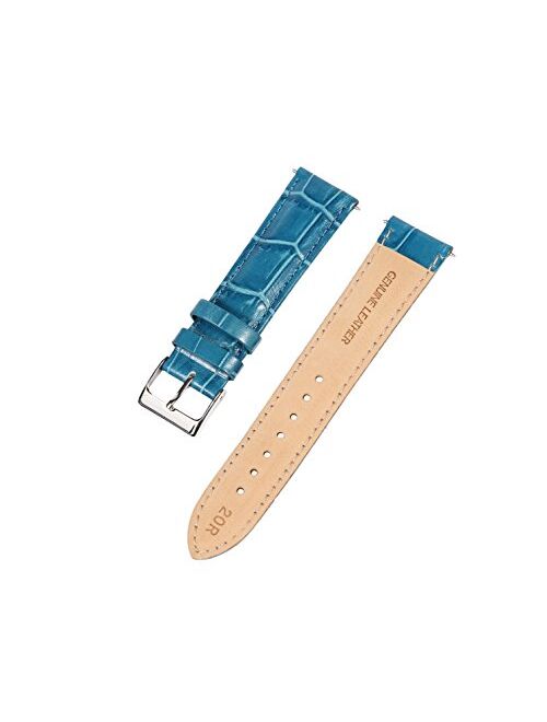 20mm Blue Croco Grain Leather Padded Stitched Leather Watch Band - Unisex - Fits Timex Weekender