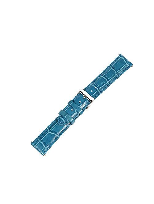 20mm Blue Croco Grain Leather Padded Stitched Leather Watch Band - Unisex - Fits Timex Weekender