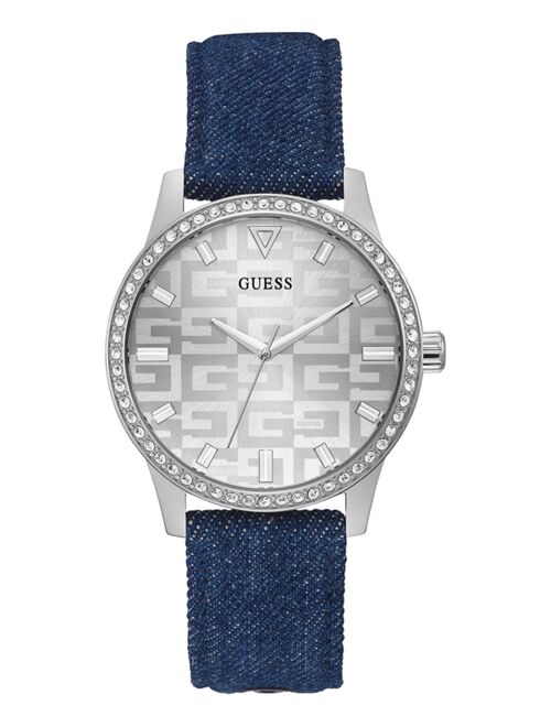 Guess Women's Blue Denim Strap Watch 40mm