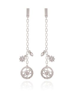 Silver-tone And Crystal Linear Earring With Quatro G and Flower Charm