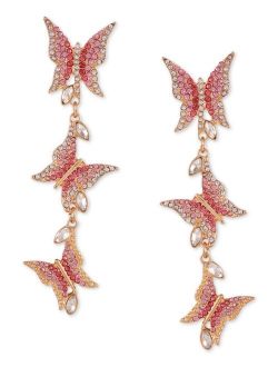 Gold-Tone Light Rose Crystal Butterfly Linear Earrings