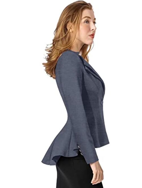 Hybrid Women's Casual Work Office Dressy Double Notch Lapel Sharp Shoulder Pad Single Button Peplum Comfy Blazer