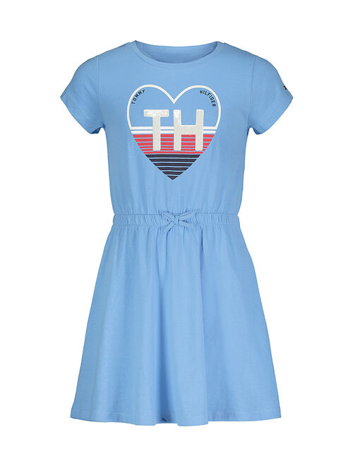 Tommy Hilfiger Light Azure Blue Heart Logo T-Shirt Dress - Girls