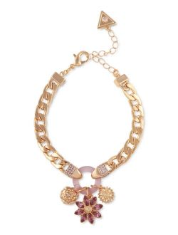 Gold-Tone Purple Crystal Flower Charm Bracelet