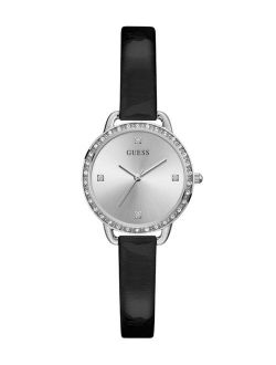 Women's Glitz Silver-Toned Black Patent Leather Watch 30mm