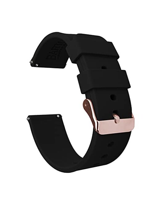 18mm Black - BARTON Watch Bands - Soft Silicone Quick Release - Rose Gold Buckle