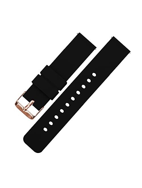 18mm Black - BARTON Watch Bands - Soft Silicone Quick Release - Rose Gold Buckle