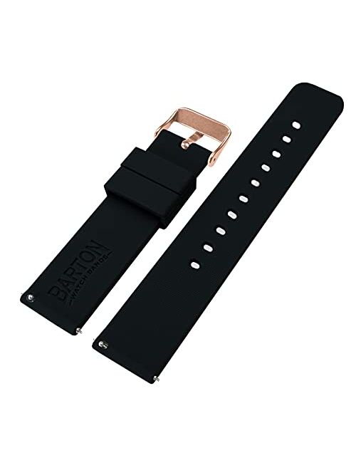 18mm Black - BARTON Watch Bands - Soft Silicone Quick Release - Rose Gold Buckle