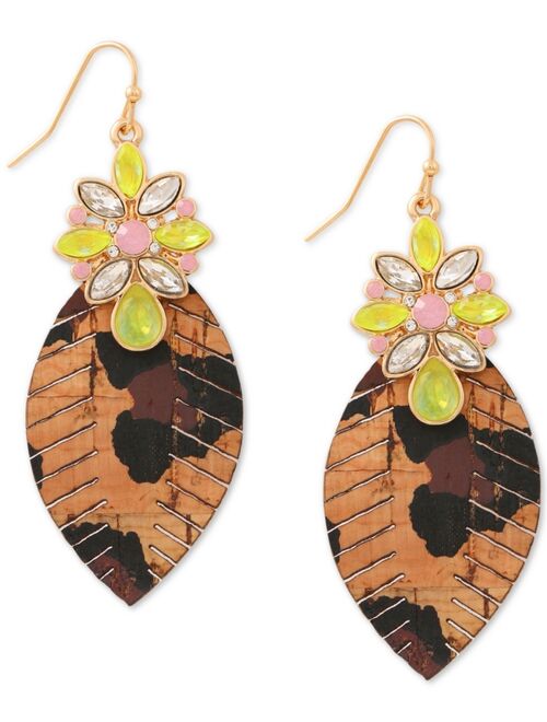Guess Gold-Tone Nomad Chic Leopard Print Drop Earrings