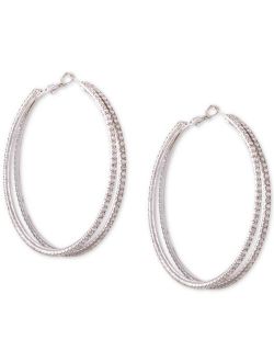 Silver-Tone Crystal Double-Row Large Hoop Earrings, 2.5"