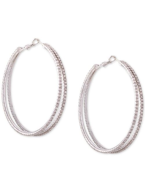 Guess Silver-Tone Crystal Double-Row Large Hoop Earrings, 2.5"