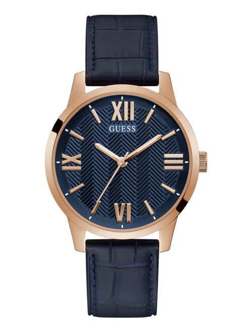 Guess Men's Blue Leather Strap Watch 42mm