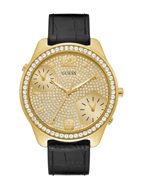 Guess Men's Oversized Dual Time Crystal Gold-Tone Flex Strap Watch 51mm
