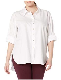 Women's Non-Iron Tunic Roll Sleeve Shirt (Regular and Plus Sizes)